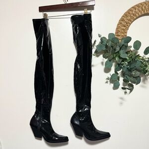 Zara Shiny Black Over-the-Knee Boots